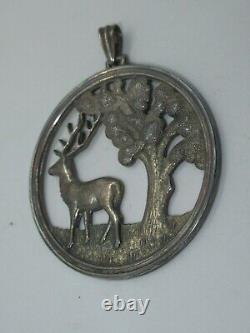 Scandinavian Silver Deer Pendant HJ Kunst Vintage Modernist Rare Jewelry (646G)