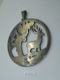 Scandinavian Silver Deer Pendant HJ Kunst Vintage Modernist Rare Jewelry (646G)