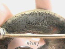 Scandinavian Vintage Sterling Silver 925 Fish Pin Brooch Green Chrysoprase Cab