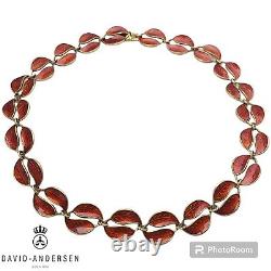 Silver & Red Enamel Double Leaf Choker Necklace by David Andersen
