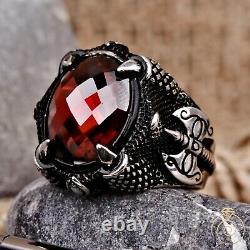 Silver Viking Ring Vintage Nordic Jewelry Norse Scandinavian Medieval Ruby Stone
