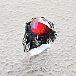 Silver Viking Ring Vintage Nordic Jewelry Norse Scandinavian Medieval Ruby Stone