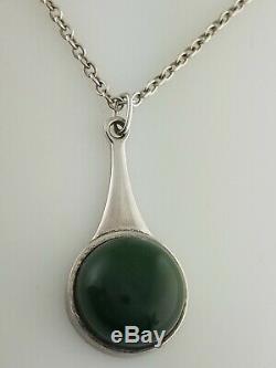 Sterling GEORG JENSEN Green Agate Stone Pendant Max Brammer design 156 necklace