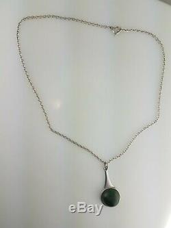 Sterling GEORG JENSEN Green Agate Stone Pendant Max Brammer design 156 necklace