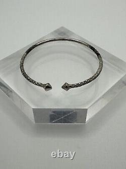 Sterling Silver 925 Antique Viking Handmade Woven Bangle Bracelet 2.5x2.5 Inch