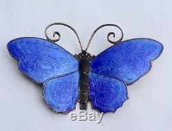 Sterling Silver 925 Large David Andersen Blue Enamel Butterfly Pin Brooch