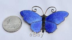 Sterling Silver 925 Large David Andersen Blue Enamel Butterfly Pin Brooch