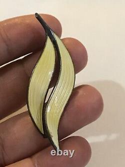 Sterling Silver 925 Yellow Enamel Leaf Wave Brooch Aksel Holmsen Norway vintage