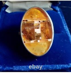 Sterling Silver Amber Ring Scandinavian Danish Midcentury Artisan 925 Sz6 Signed