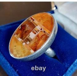 Sterling Silver Amber Ring Scandinavian Danish Midcentury Artisan 925 Sz6 Signed