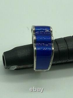 Sterling Silver Vintage J Tostrup Norway Blue Enamel Bolge Ring Mid Century S7.5