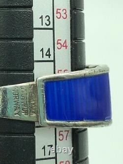 Sterling Silver Vintage J Tostrup Norway Blue Enamel Bolge Ring Mid Century S7.5