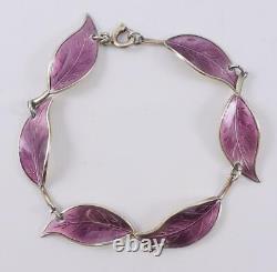 Sterling silver ladies 7.5 purple enamel leaf bracelet David Andersen Denmark