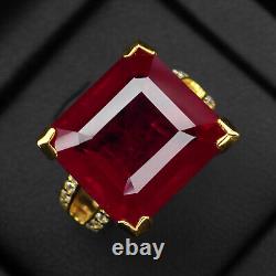 Striking Blood Red Ruby Emerald Cut 21.30Ct 925 Sterling Silver Handmade Rings