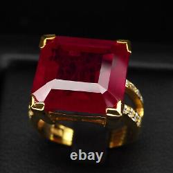 Striking Blood Red Ruby Emerald Cut 21.30Ct 925 Sterling Silver Handmade Rings