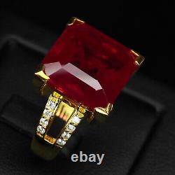 Striking Blood Red Ruby Emerald Cut 21.30Ct 925 Sterling Silver Handmade Rings