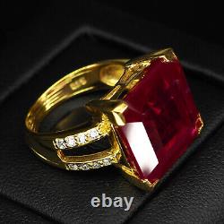 Striking Blood Red Ruby Emerald Cut 21.30Ct 925 Sterling Silver Handmade Rings