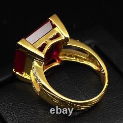 Striking Blood Red Ruby Emerald Cut 21.30Ct 925 Sterling Silver Handmade Rings