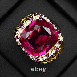 Striking Pink Rubellite Tourmaline 17Ct 925 Sterling Silver Handmade Gold Rings