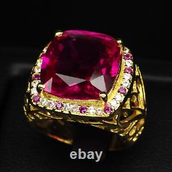 Striking Pink Rubellite Tourmaline 17Ct 925 Sterling Silver Handmade Gold Rings