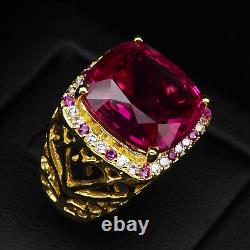 Striking Pink Rubellite Tourmaline 17Ct 925 Sterling Silver Handmade Gold Rings