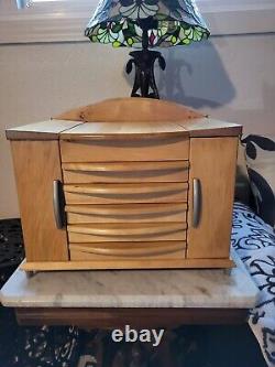 Stunning Vintage Blonde Wood Jewelry Box Scandinavian Style with lots of room