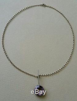 Stunning Vintage Scandinavian Large Amethyst Pendant & Chain Necklace
