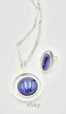 Superb Danish NE From Sterling Blue Cab Modernist Necklace Ring Set 60's Rare