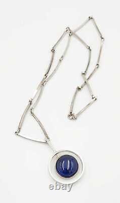 Superb Danish NE From Sterling Blue Cab Modernist Necklace Ring Set 60's Rare