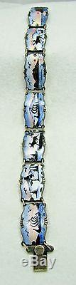 Superb Vintage Norway Enamel Sterling Silver 925 830 Panel Link 7 1/2 Bracelet