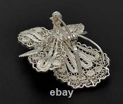 US Imported Danish Sterling Filagree Butterfly Brooch & Earring Set Circa 1930s