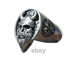 Undead Viking Black Sun Scandinavian Sterling Silver Men Signet Ring Jewelry