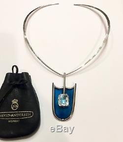 Uni David-Andersen Sterling Silver Pendant Blue Enamel Crystal Quartz and Collar