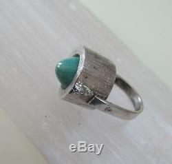 Unique Vintage Mid Century Danish DB Textured 830 S Silver Domed Amazonite Ring