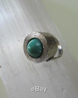 Unique Vintage Mid Century Danish DB Textured 830 S Silver Domed Amazonite Ring