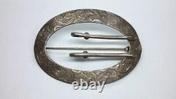 VICTORIAN BELT BUCKLE PIN BROOCH STERLING SILVER. Etched Design