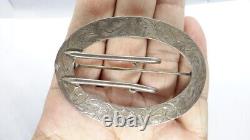 VICTORIAN BELT BUCKLE PIN BROOCH STERLING SILVER. Etched Design