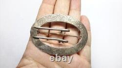 VICTORIAN BELT BUCKLE PIN BROOCH STERLING SILVER. Etched Design