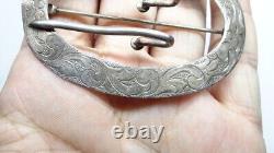 VICTORIAN BELT BUCKLE PIN BROOCH STERLING SILVER. Etched Design