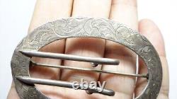 VICTORIAN BELT BUCKLE PIN BROOCH STERLING SILVER. Etched Design