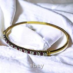 VINTAGE-10k Gold- Natural Ruby Bracelet- 7- 1 CTTW Ruby & Diamond Bangle-4.6g