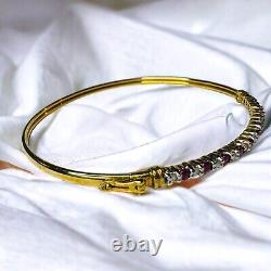 VINTAGE-10k Gold- Natural Ruby Bracelet- 7- 1 CTTW Ruby & Diamond Bangle-4.6g