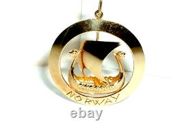 VINTAGE 14k YELLOW GOLD 3D VIKING SAILING SHIP SEA PENDANT NORWAY CHARM