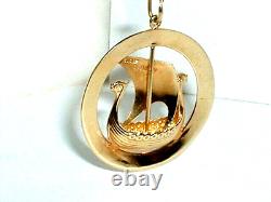 VINTAGE 14k YELLOW GOLD 3D VIKING SAILING SHIP SEA PENDANT NORWAY CHARM