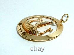 VINTAGE 14k YELLOW GOLD 3D VIKING SAILING SHIP SEA PENDANT NORWAY CHARM