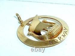 VINTAGE 14k YELLOW GOLD 3D VIKING SAILING SHIP SEA PENDANT NORWAY CHARM