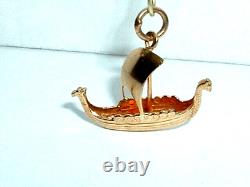 VINTAGE 18k YELLOW GOLD 3D VIKING SAILING SHIP SEA PENDANT NORWAY CHARM