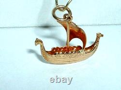 VINTAGE 18k YELLOW GOLD 3D VIKING SAILING SHIP SEA PENDANT NORWAY CHARM