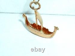 VINTAGE 18k YELLOW GOLD 3D VIKING SAILING SHIP SEA PENDANT NORWAY CHARM