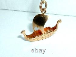 VINTAGE 18k YELLOW GOLD 3D VIKING SAILING SHIP SEA PENDANT NORWAY CHARM